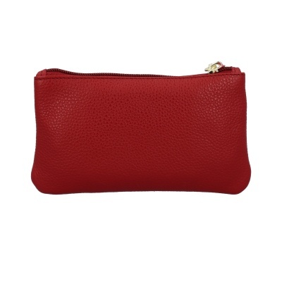 Carteira pequena vermelha em pele com fecho metalizado