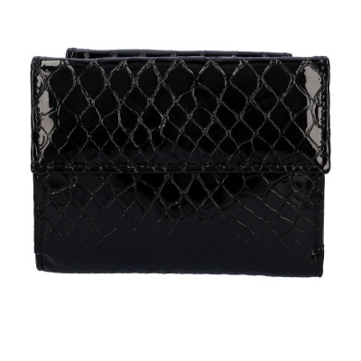 Carteira pequena preta com padrão de pele de crocodilo brilhante