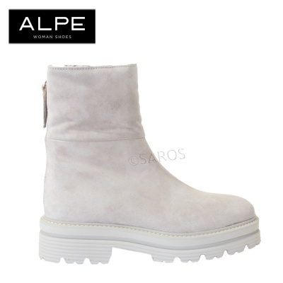 Bota feminina ALPE cinza claro com sola branca e zíper atrás