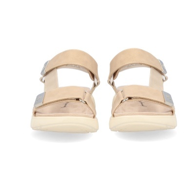 Sandálias bege com tiras largas e sola branca