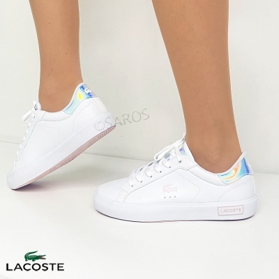 Ténis Lacoste brancos com detalhes holográficos