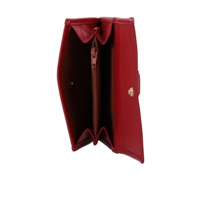 Carteira vermelha sintética aberta com divisórias internas