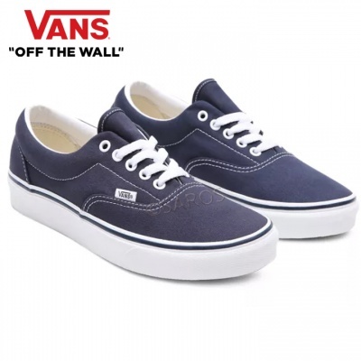 Ténis Vans de lona azul escuro com atacadores brancos e sola branca