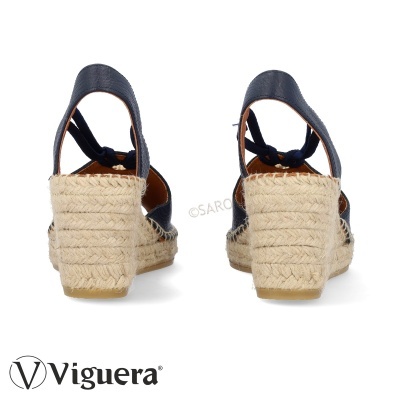 Sandálias femininas com salto de cortiça trançada azul escuro