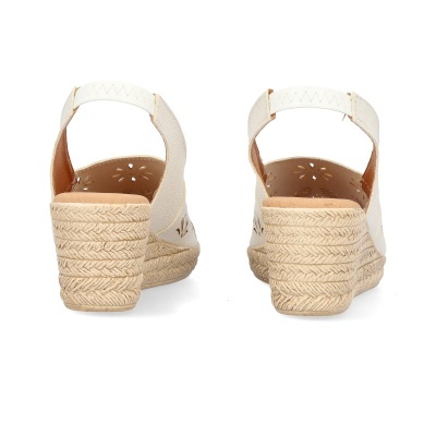 Sandálias femininas brancas com salto anabela de corda e tiras traseiras ajustáveis