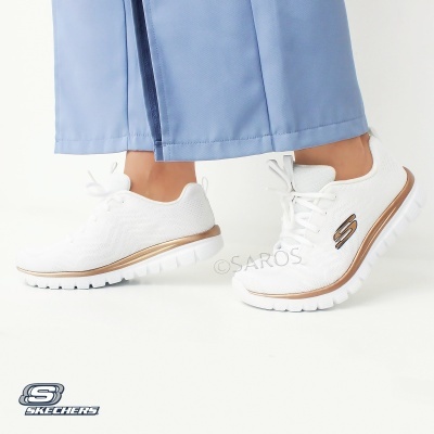Sapatilha Skechers Graceful Get Connected 12615 Branco E Dourado
