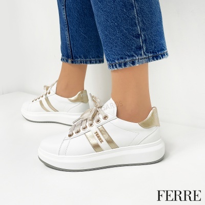 Sapatilha Ferre F-161 Branco E Dourado