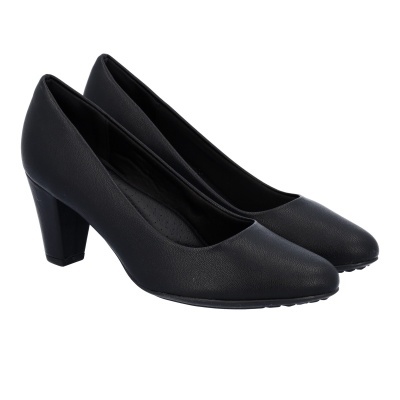 Sapatos de salto médio pretos de senhora com bico arredondado