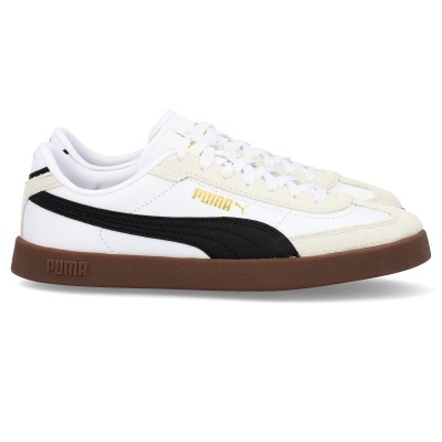 Ténis PUMA branco com detalhes pretos e sola castanha