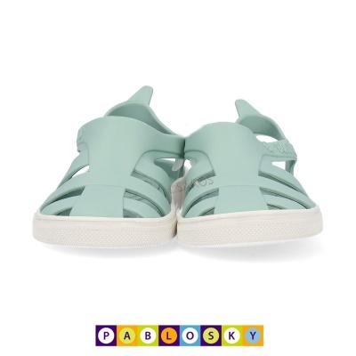 Sandálias verdes de plástico para crianças com sola branca e logótipo PABLOSKY