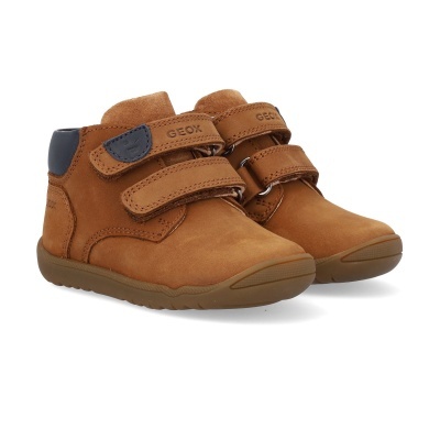 Botins Geox castanhos infantis com velcro e detalhe azul