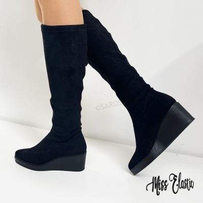 Botas de cano alto Miss Elastic 77651 em Preto