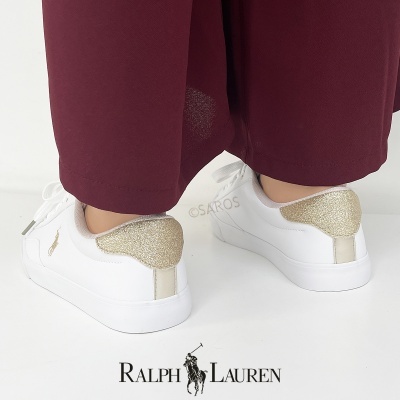 Sapatilha Polo Ralph Lauren Theron Rf104098 Branco E Dourado