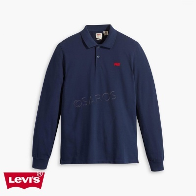 Polo azul escuro de manga comprida Levis com logótipo vermelho