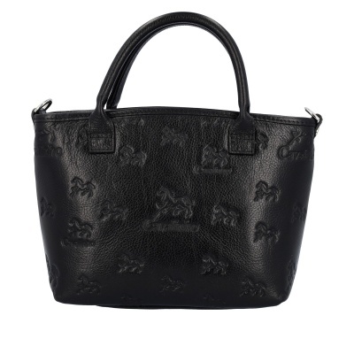 Mala de mão preta em pele com padrões em relevo