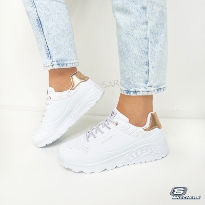 Sapatilha Skechers Uno Lite Metallic 310384l Branco E Dourado