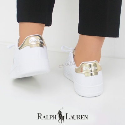 Sapatilha Polo Ralph Lauren Masters Court Rl01248100 Branco E Dourado