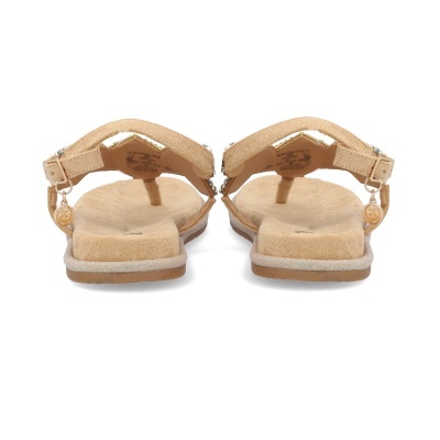 Sandálias planas bege com tiras e detalhe metálico