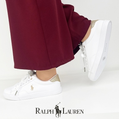 Sapatilha Polo Ralph Lauren Theron Rf104098 Branco E Dourado