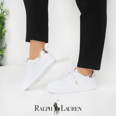 Sapatilha Polo Ralph Lauren Masters Court Rl01248100 Branco E Dourado