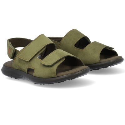 Sandálias verdes de duas tiras com sola preta