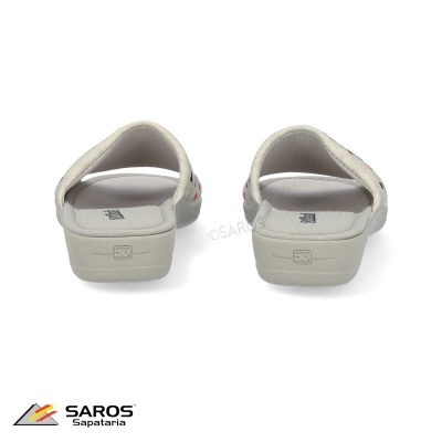 Ténis de senhora bege claro com sola e tacão sintético vistos de trás