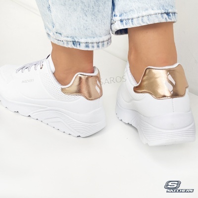 Sapatilha Skechers Uno Lite Metallic 310384l Branco E Dourado