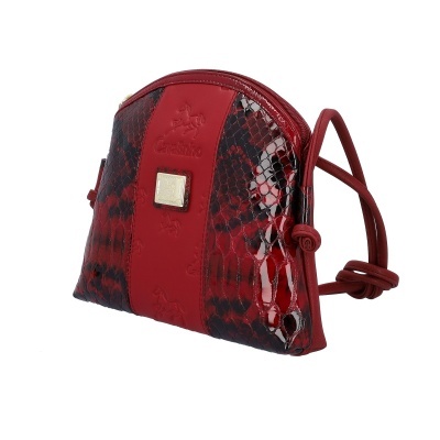 Mala de mão vermelha com padrão pele de cobra e logo Cavalinho
