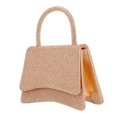 Mala de mão bege com acabamento brilhante e alça rígida