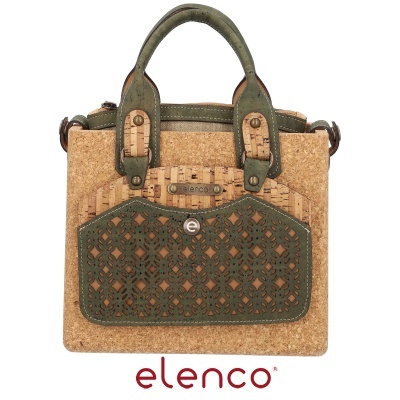 Mala de mão Elenco em cortiça com detalhes verdes