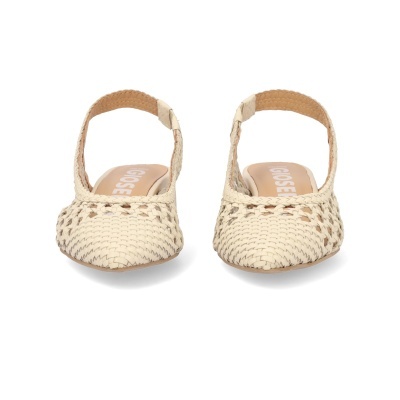 Sandálias femininas bege em tecido de malha com tira traseira
