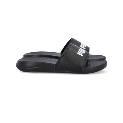 Chinelos desportivos Puma pretos com banda larga e logótipo branco