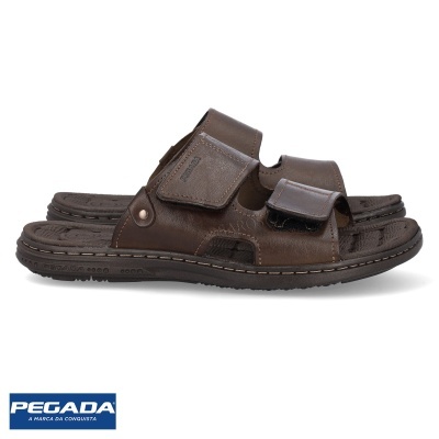 Chinelos castanho escuro homem Pegada com tiras de velcro