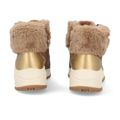 Botins femininos castanhos com detalhes dourados e forro felpudo