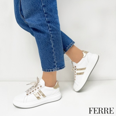 Sapatilha Ferre F-161 Branco E Dourado