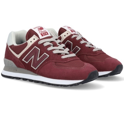 Ténis New Balance Classic 574 bordô com detalhes cinza e brancos