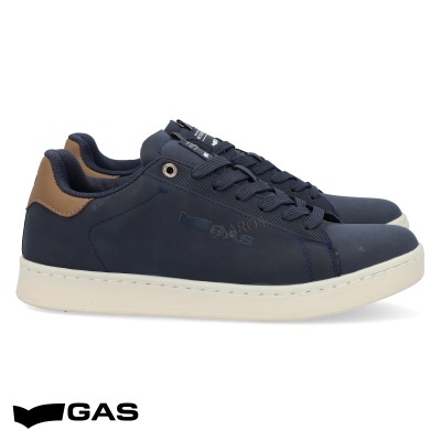 Ténis casuais GAS azul escuro com sola branca e detalhe castanho