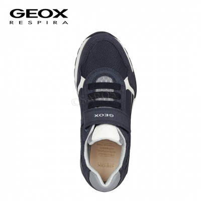 Tênis Geox Respira azul escuro com fecho de velcro e elásticos