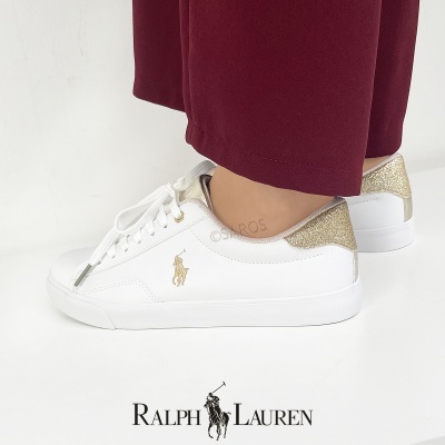 Sapatilha Polo Ralph Lauren Theron Rf104098 Branco E Dourado