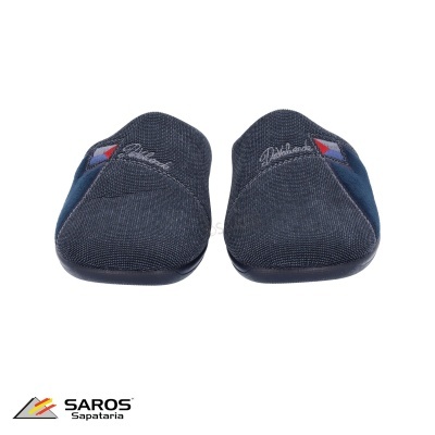 Chinelos masculinos azuis escuros com logótipos bordados