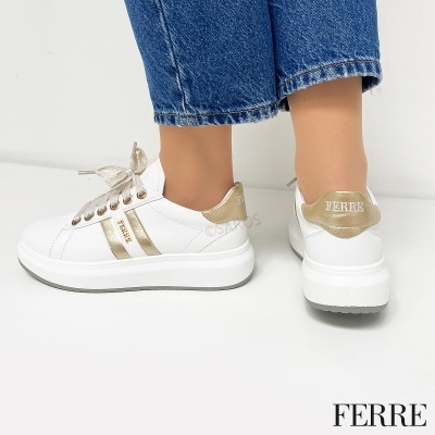 Sapatilha Ferre F-161 Branco E Dourado
