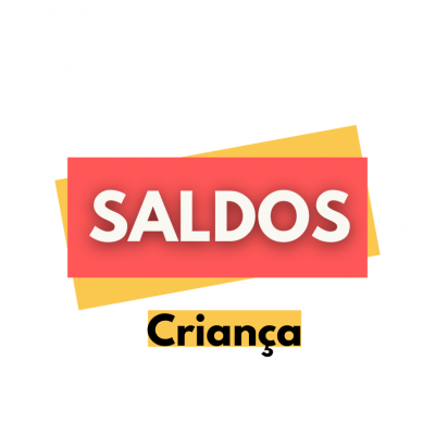 Saldos Criança em design gráfico colorido vermelho, amarelo e preto