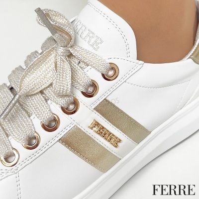 Sapatilha Ferre F-161 Branco E Dourado