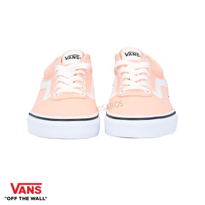 Ténis Vans cor de rosa com sola branca e detalhe branco