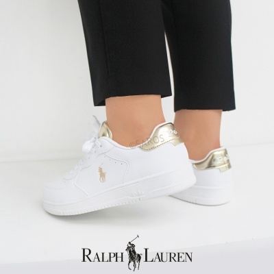 Sapatilha Polo Ralph Lauren Masters Court Rl01248100 Branco E Dourado