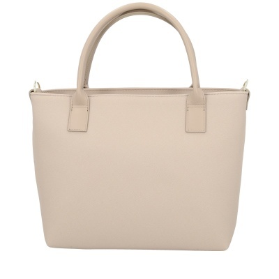 Mala de mão bege com alças e textura granulada