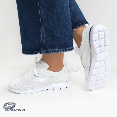 Sapatilha Skechers Summits Suited 12982 Branco E Prateado