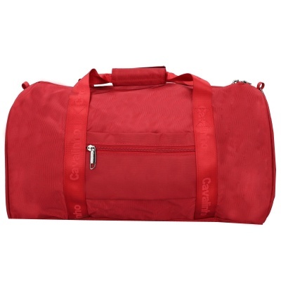 Mala de desporto vermelha com fecho e alças com texto Cavalinho