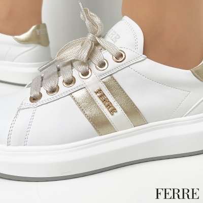 Sapatilha Ferre F-161 Branco E Dourado