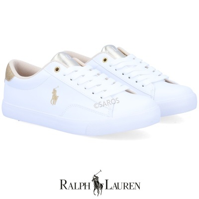 Sapatilha Polo Ralph Lauren Theron Rf104098 Branco E Dourado
